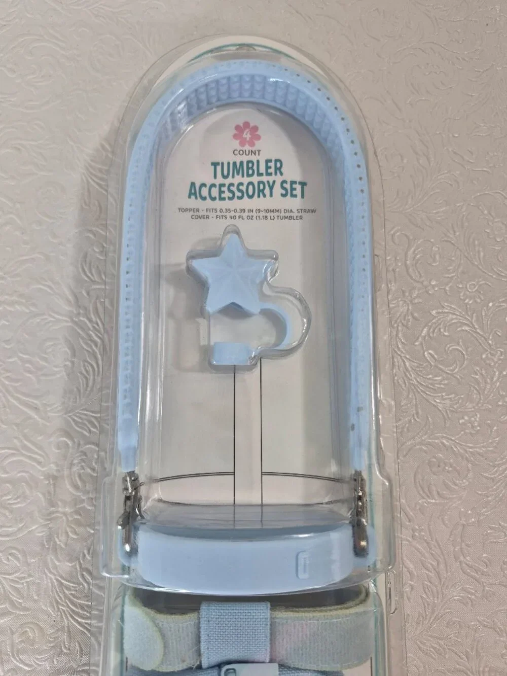 Tumbler Accessory Set Light Blue Star Straw Topper 4 Piece Set